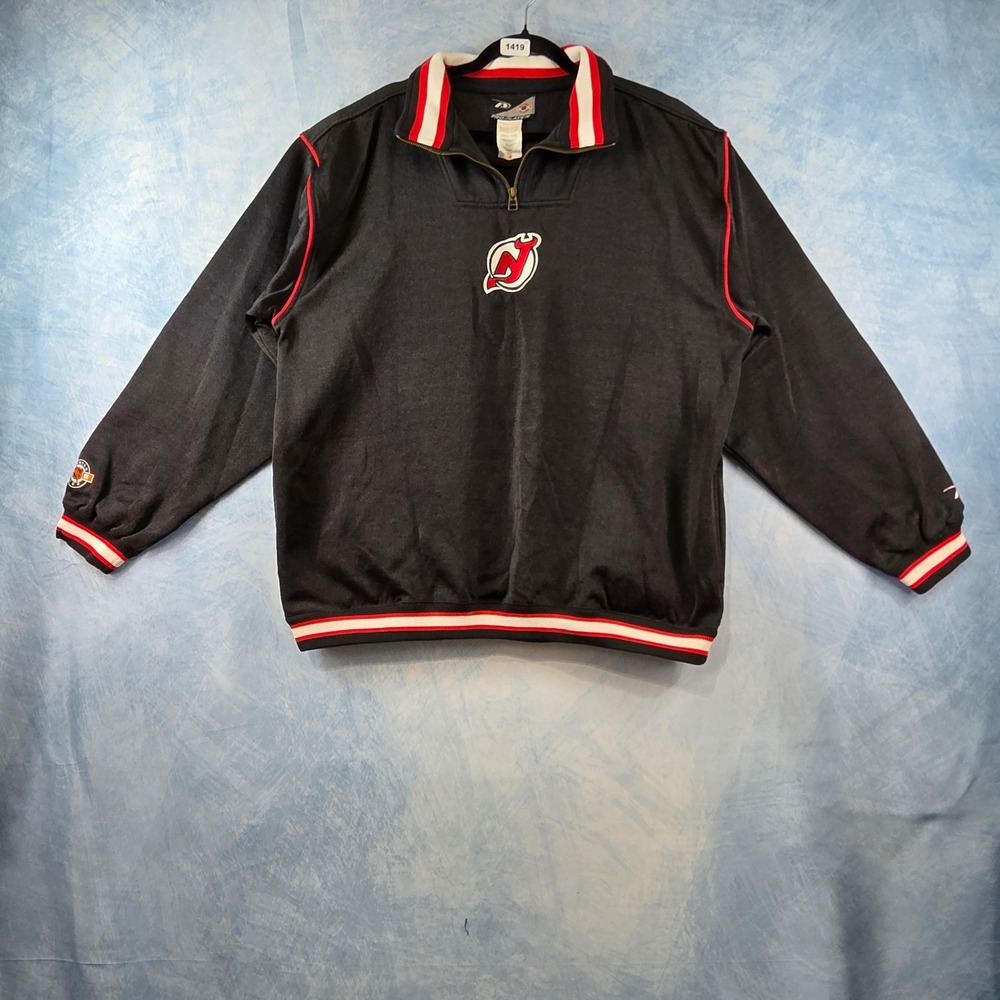 Vintage Pro Player New Jersey Devils NHL Quarter Zip Pullover‎ Sweatshirt Mens L